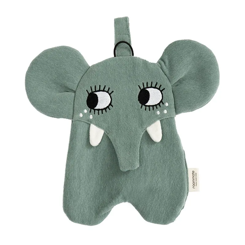 Doudou attache-tétine Coton BIO Éléphant Vert - 35x25cm-0