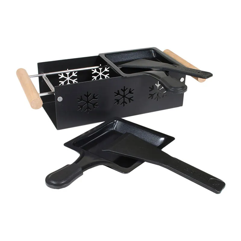 Raclette duo à la bougie Bois/Inox Noir - 32x11x6.2cm-2