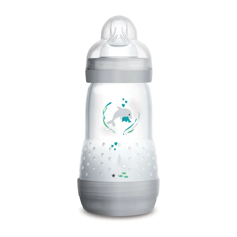 2 Biberons Easy Start anti-colique 260ml + Tétine 2 - Bleu/Gris - MAM-2