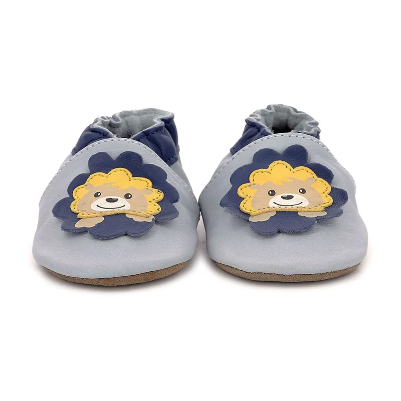 Chaussons cuir Soft Soles Lion - Bleu clair-2