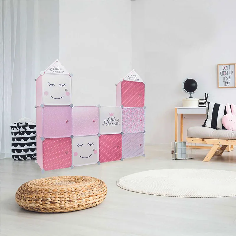 Rangement armoire modulable 3 cubes Rose - 34x32x110cm-2