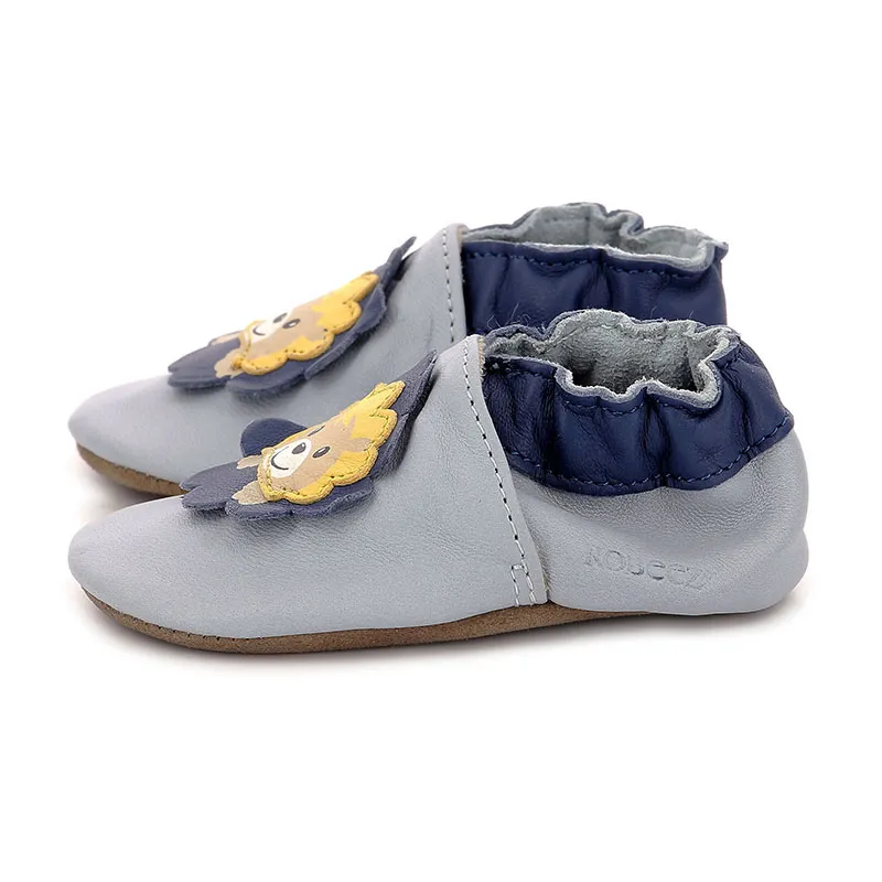Chaussons cuir Soft Soles Lion - Bleu clair-3