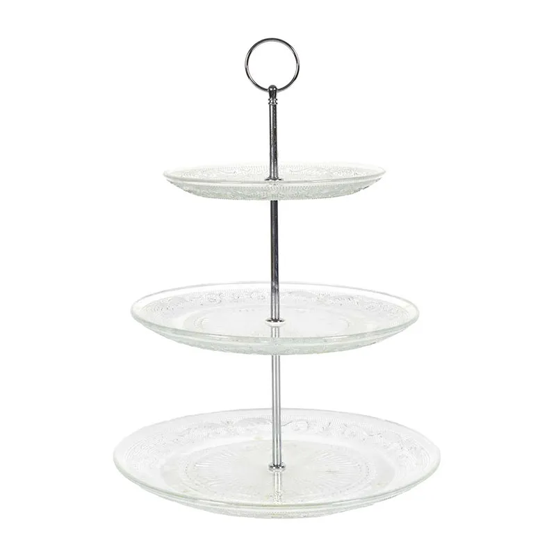 Plateau à gâteaux verre 3 étages - 25,6x25,6x4,5cm-0