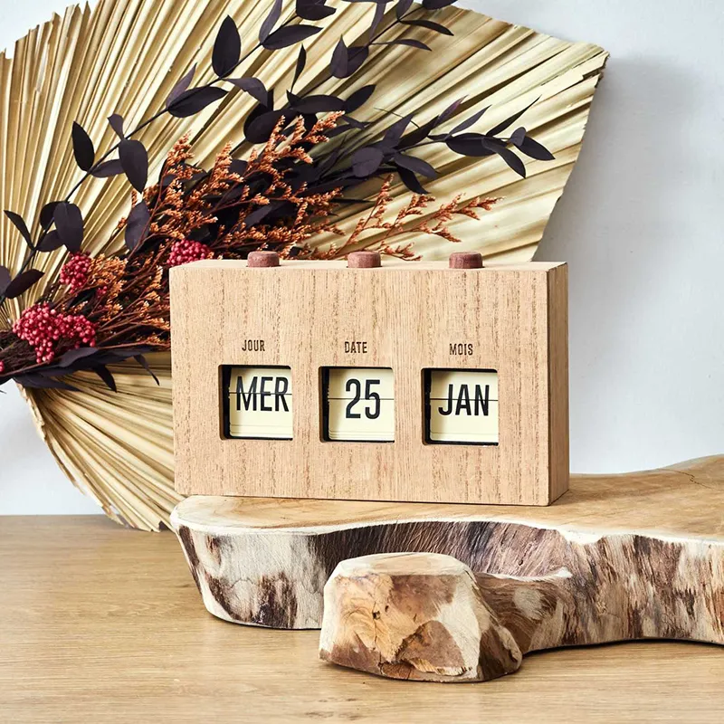 Calendrier Flip Flap Effet bois Marron/Noir - 19,4x12cm-3