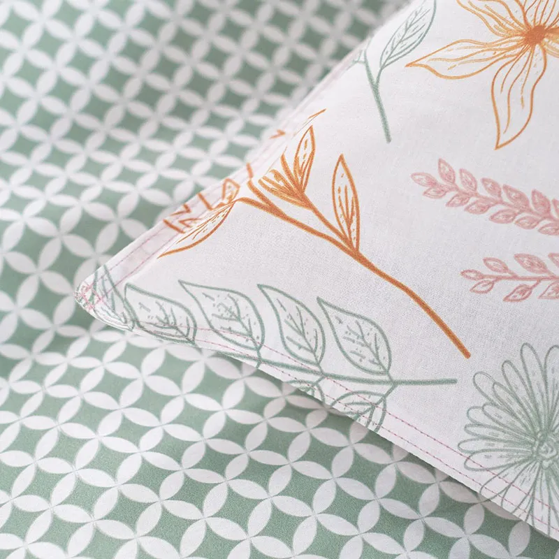 Parure 3pcs Coton Feuillages Orange/Vert-2