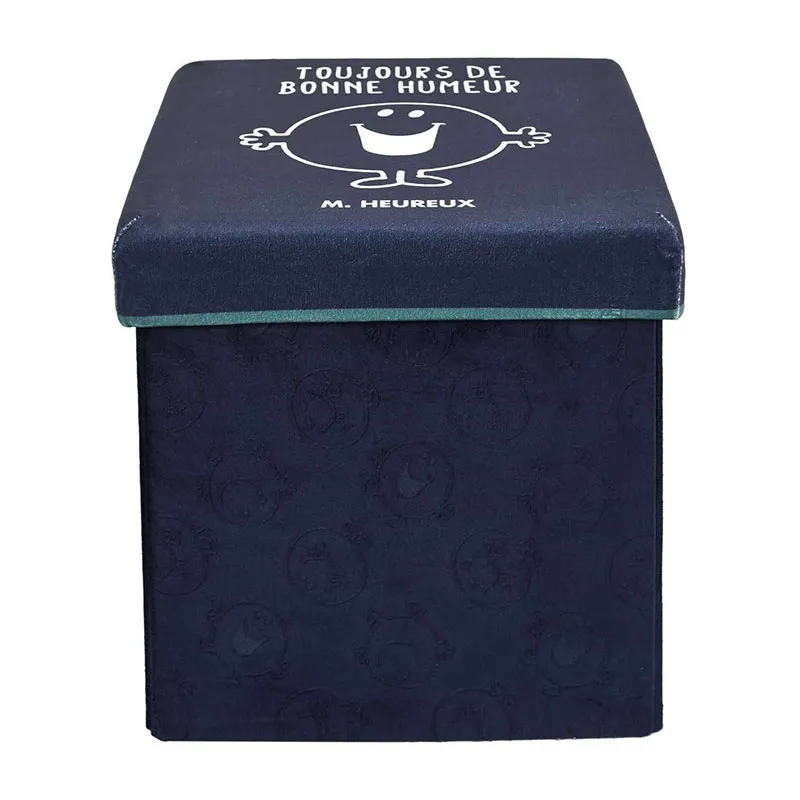 Coffre pouf pliable Monsieur Heureux Bleu - 30x30cm-3