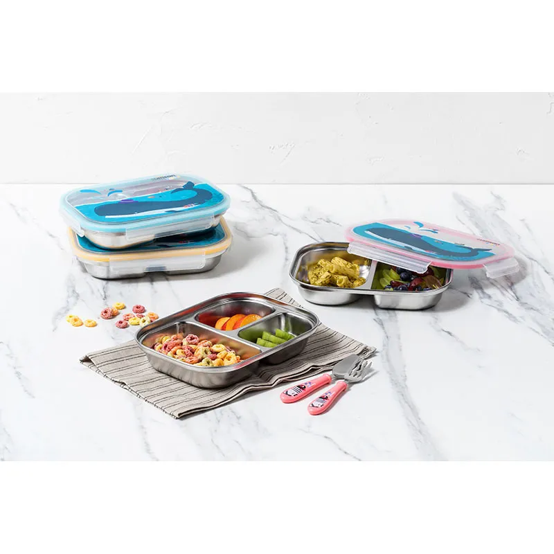 Assiette 2 compart. 850ml acier inox Baleine - 12m+-12
