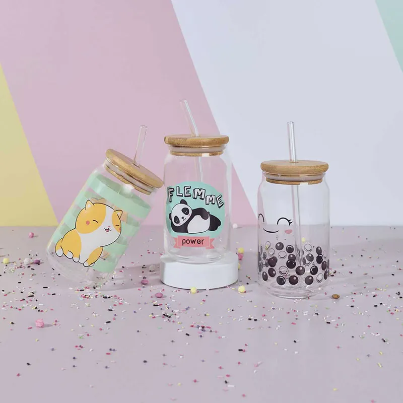 Verre + Couvercle Bambou Kawaii Aléat. - 45cl-1