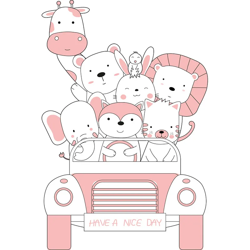 Stickers - Animaux en voyage couleur girly-2
