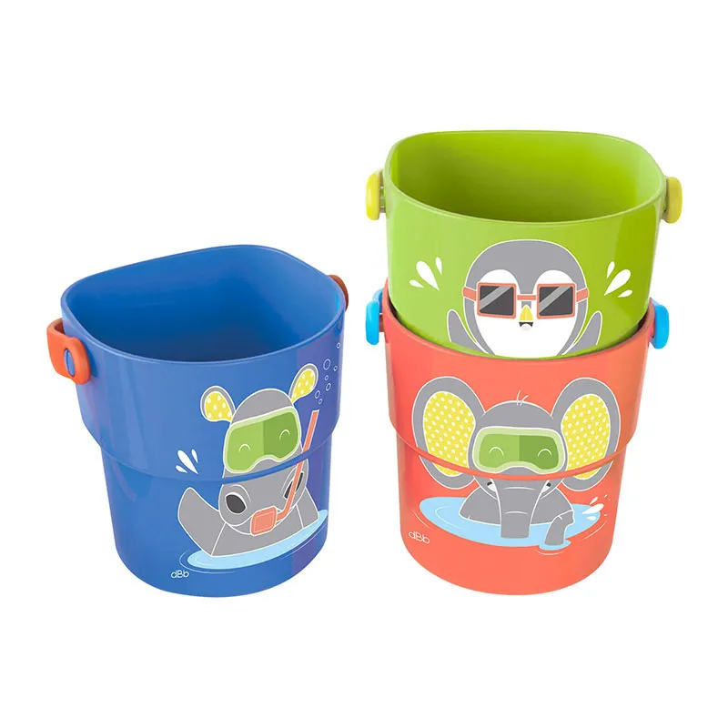 3 Mini Seaux de bain Corail/Vert/Bleu - 6m+-0