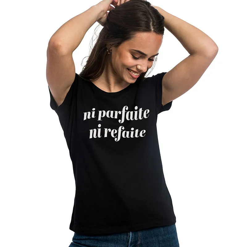 T-shirt Femme Ni parfaite ni refaite BIO - Noir-0