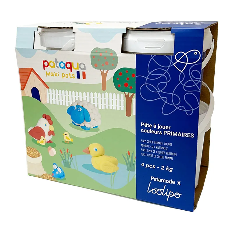 Pâte à jouer 4 pots 500 g Rouge/Jaune/Blanc/Bleu - 12m+-3
