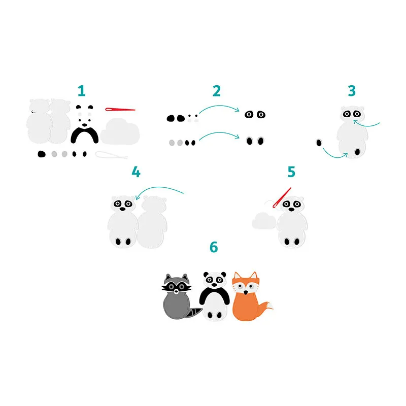 Kit DIY Mascottes à coudre Feutrine 2mm 3pcs - 4+-2