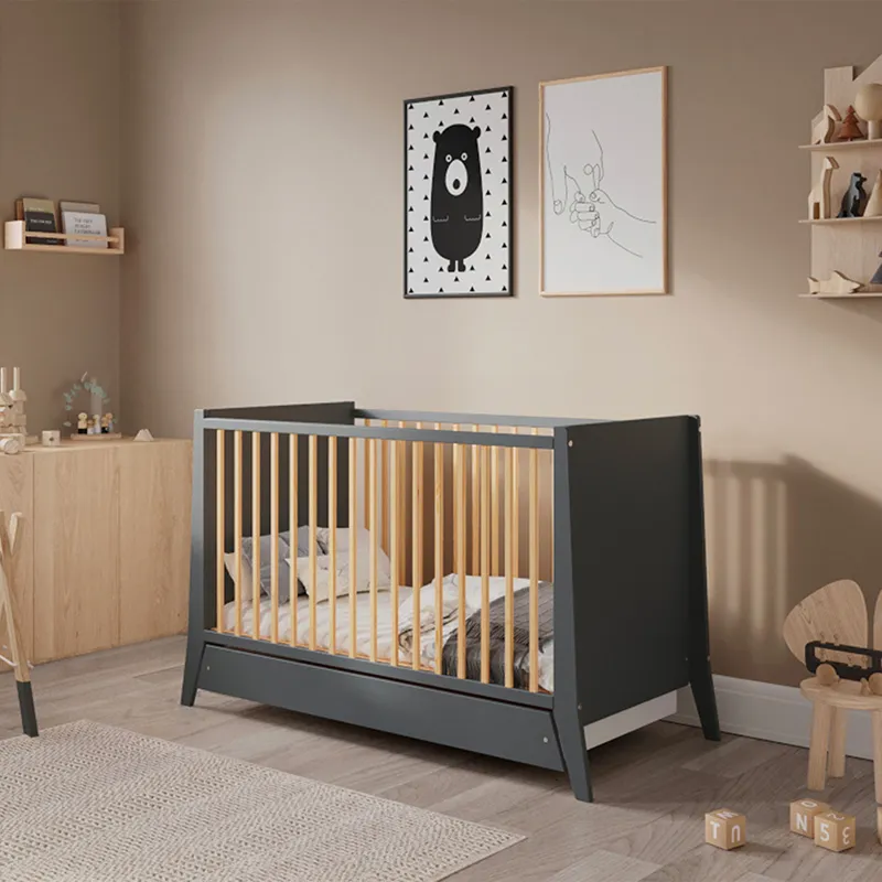 Lit Bébé évolutif Timeo Gris/Bois - 60x120cm-3