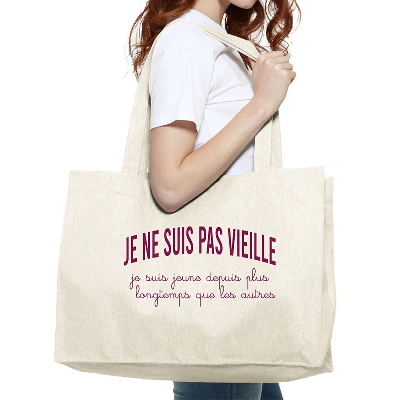 Grand cabas Je ne suis pas vieille, je suis jeune depuis plus longtemps que les autres - Naturel-0