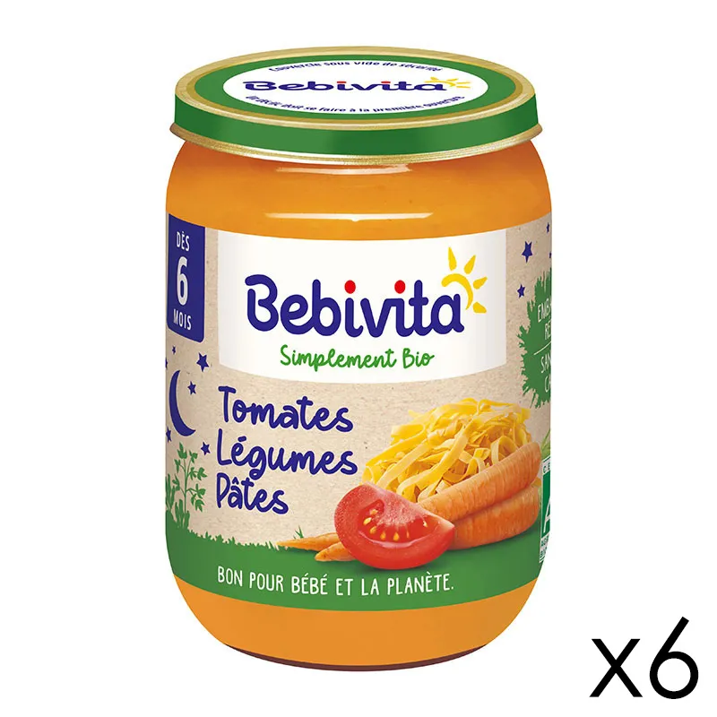 6 Pots Pâtes Légumes Tomates BIO Bebivita - 6x190g-0