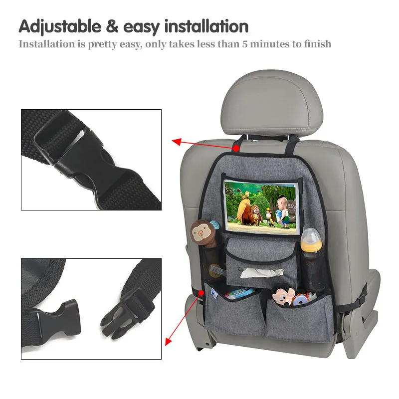 Organisateur pour Ipad voiture Deluxe 6 rangements - Gris-9