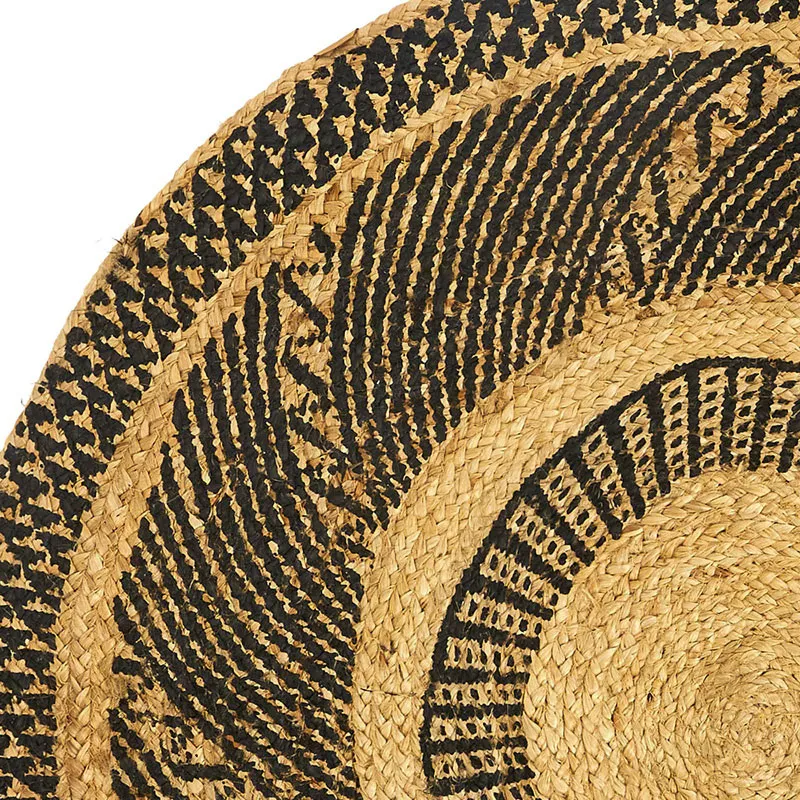 Tapis rond Jute Coton Noir Beige - ø90cm-5