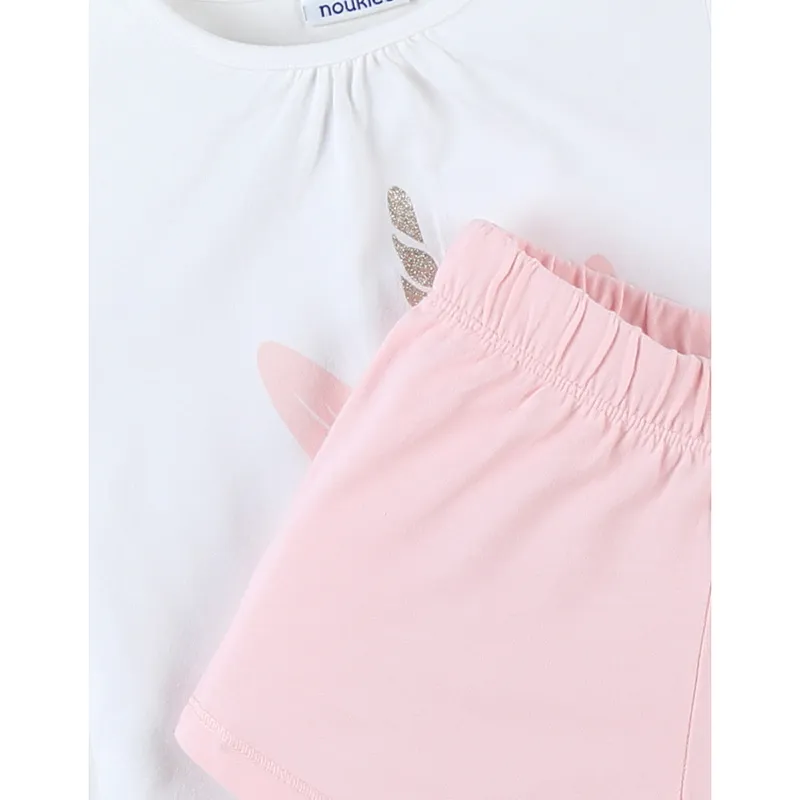 Pyjama T-shirt + Short Licorne - Rose/Blanc-3