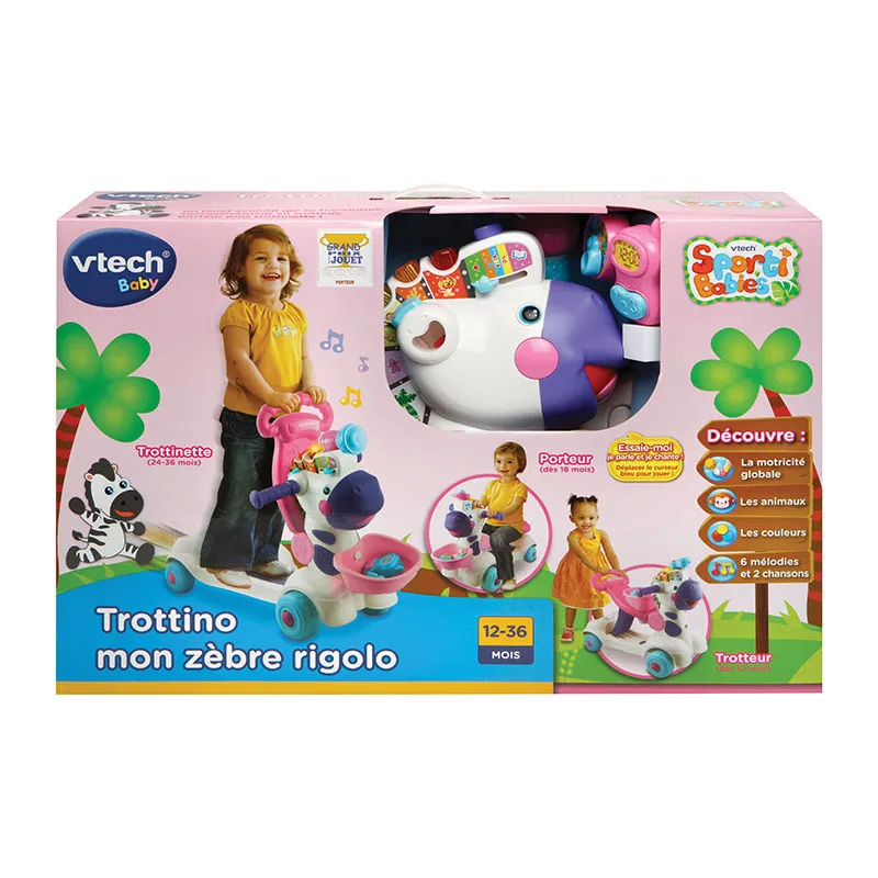 Trottino mon zèbre rigolo Rose - 12m+-5