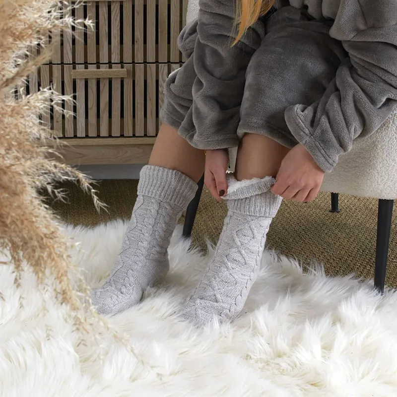 Chaussette laine int. Sherpa Gris - 9x26x5cm-0