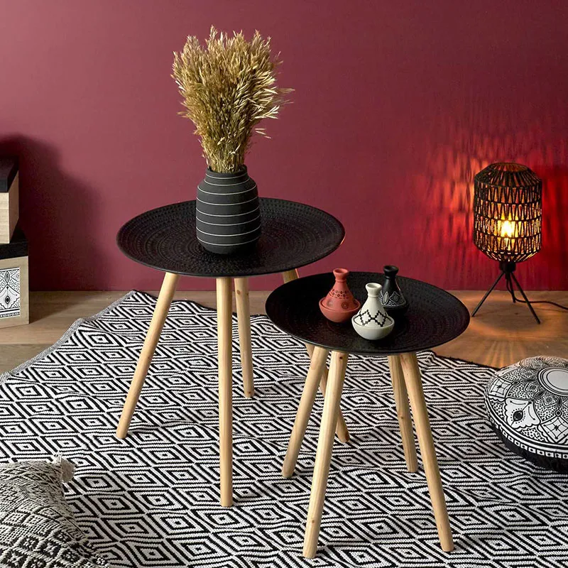 Table gigogne Ronde Noir - 49,5x49,5x42,5cm-1