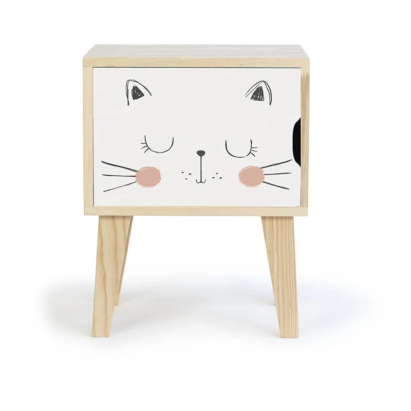 Table de chevet Montessori Chat Bois - 54x42x30cm-0