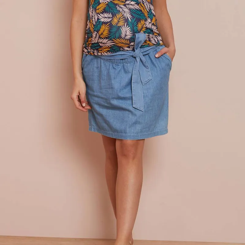 Jupe courte de grossesse Paper bag Denim - Bleu Stone-0