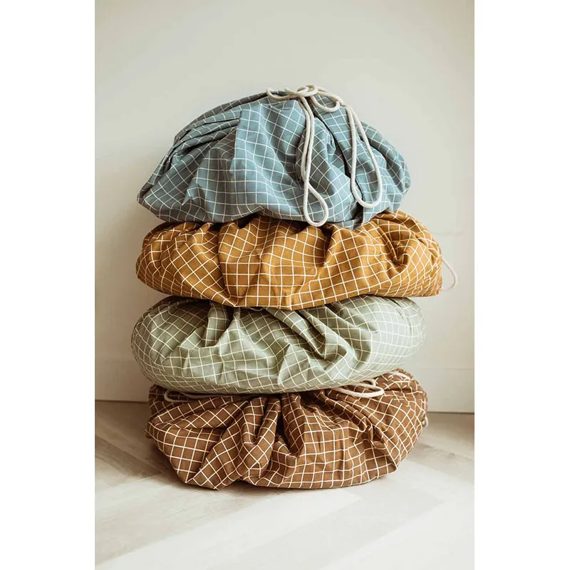 Sac à jouets 2en1 Grilles Moutarde - ø140cm-16