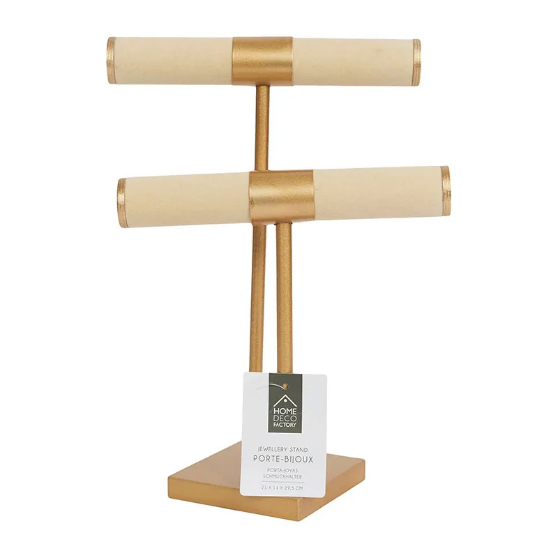 Porte bijoux double Beige/Doré - 21x14x29.5cm-1