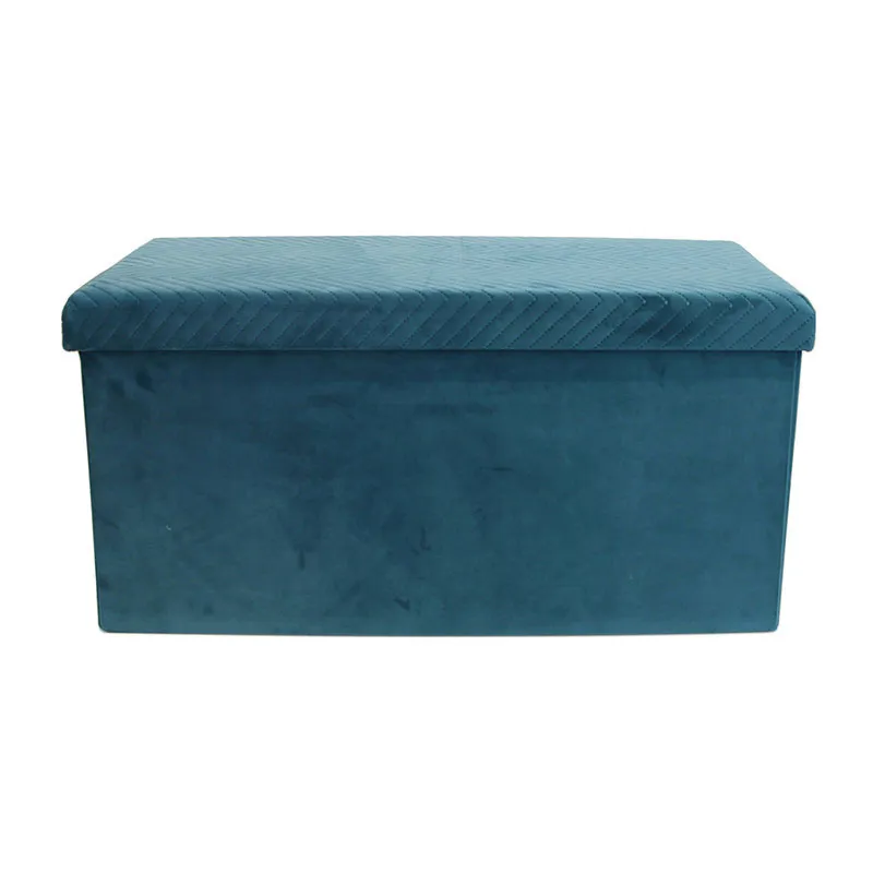 Coffre-banc pliable velours motif Bleu - 76x38cm-2