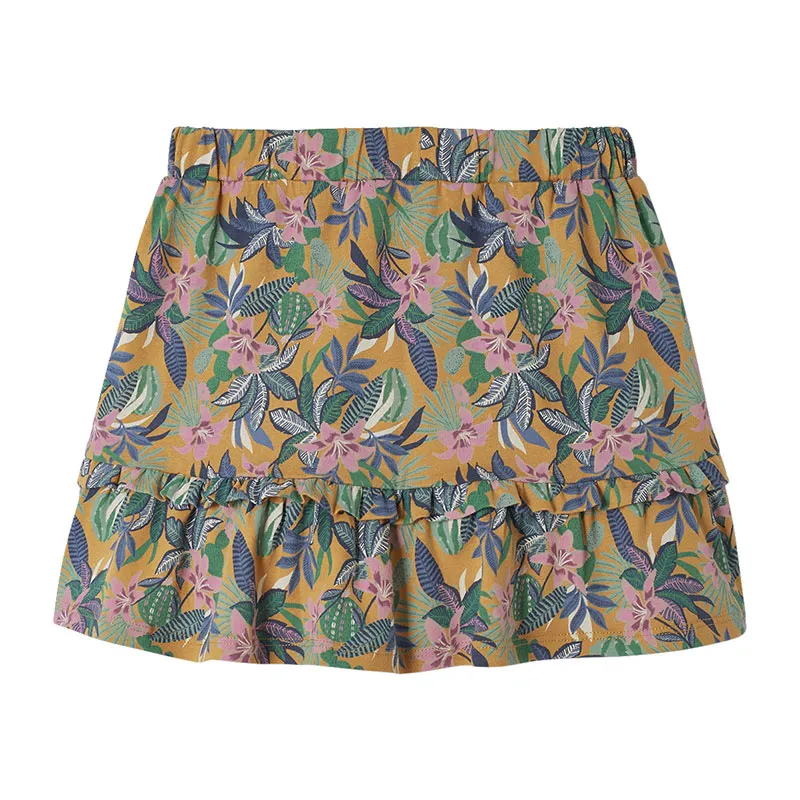 Jupe à volant motifs exotiques fille - Moutarde-1