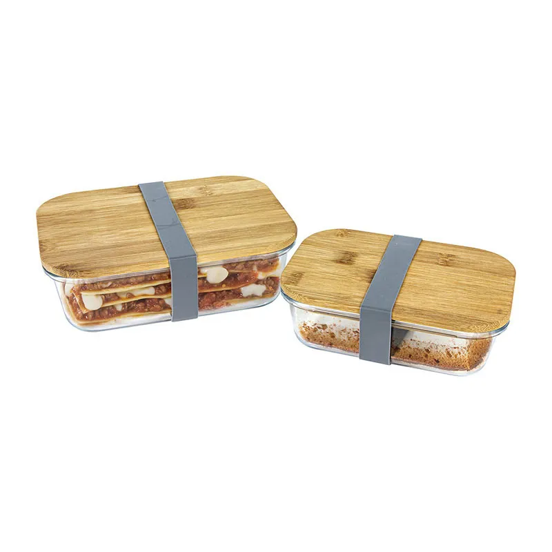 2 Boîtes de conservation couvercle bambou - 19,7x15cm-4