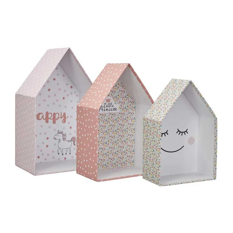 3 Boites gigognes maison Rose - 20x12x32cm-5