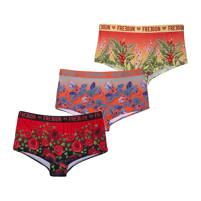 3 Culottes Fille Flower Power Freegun - Rouge-0
