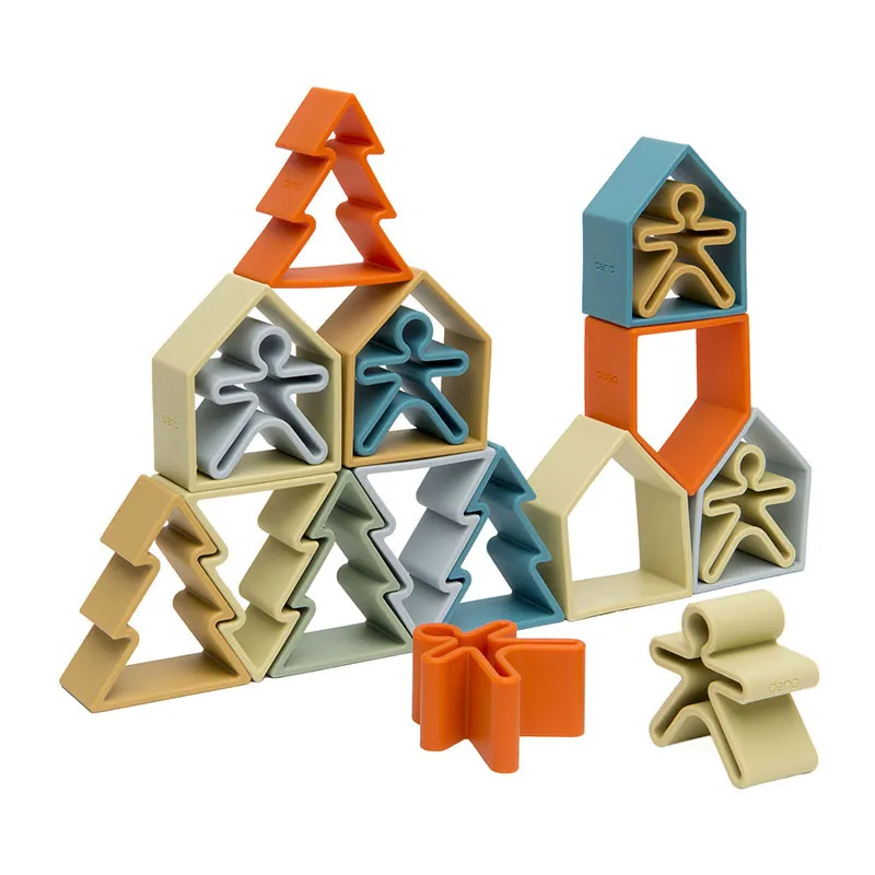 Pack 6 Personnages + 6 Maisons + 6 Arbres Silicone Nature - 0m+-1