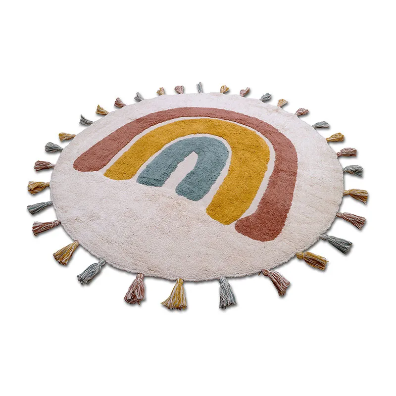 Tapis Coton Rainbow Rouge + Pompons - ø110cm-2