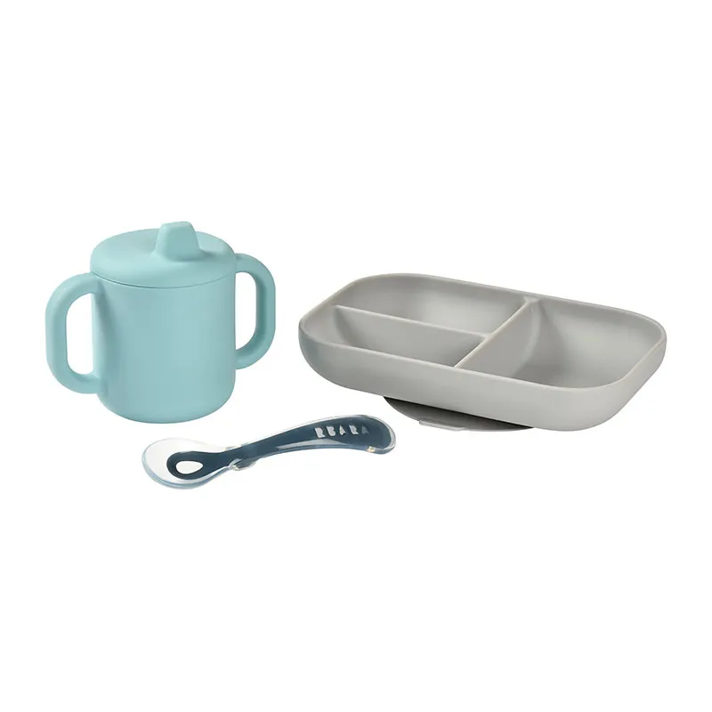 Coffret repas 3pcs Silicone Bleu - 6m+-1