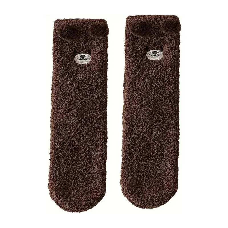 Paire de chaussettes Ourson en peluche T.U - Marron-1