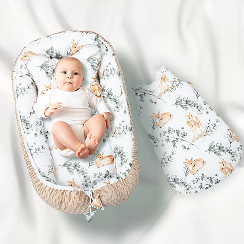 Couverture Minky Cerfs Beige/Vert - 75x100cm-1