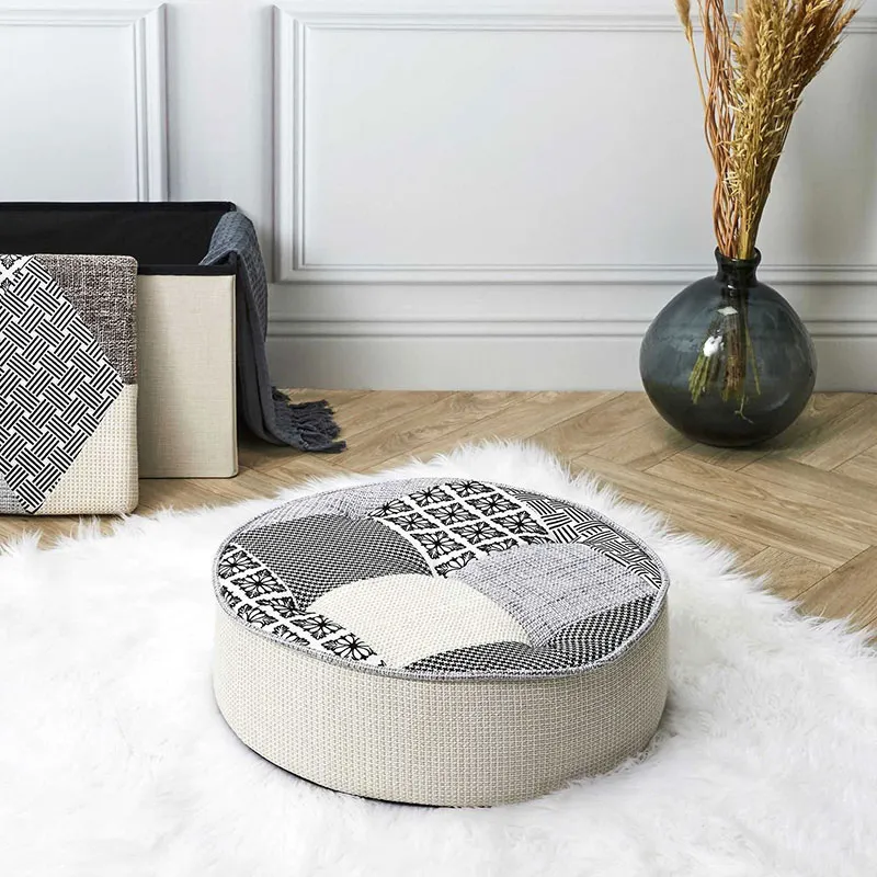 Pouf Rond Patchwork Gris - 50x16cm-2