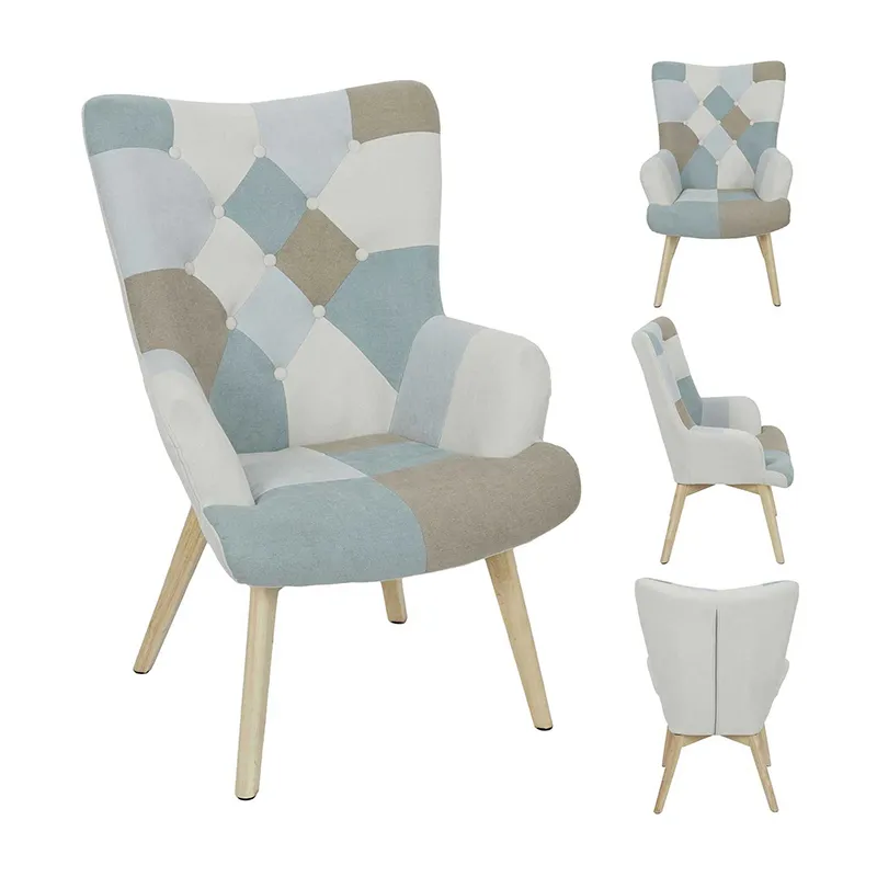 Fauteuil Helsinki Patchwork Bleu - 68x99x74cm-1