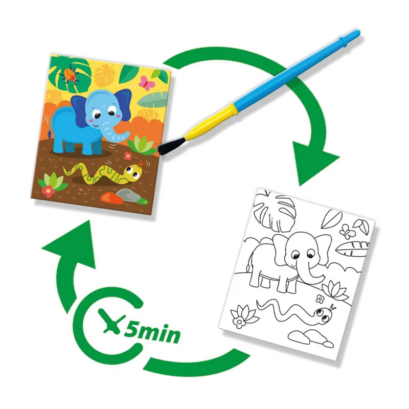 Livre de coloriage à l'eau + stylo à eau Safari - 36m+-2