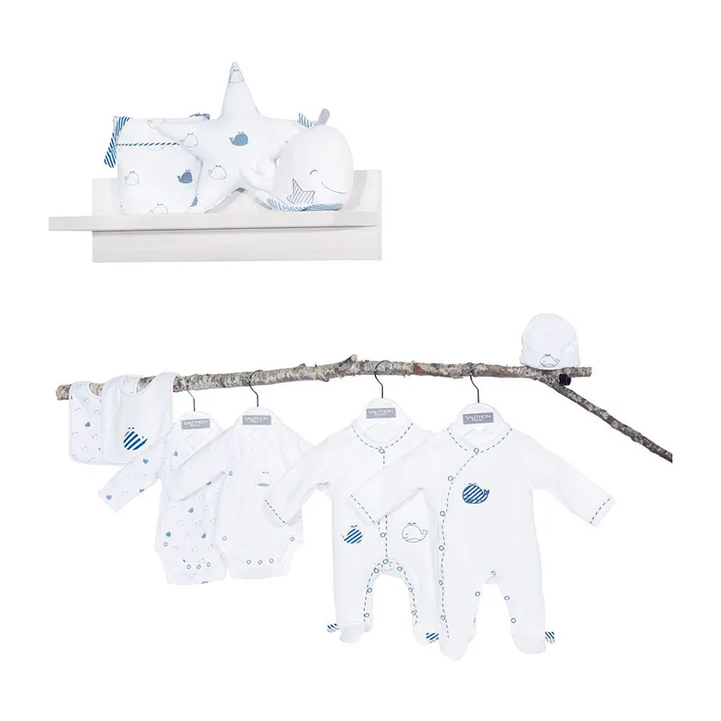 Pyjama velours Ouv. Côté Baleine Bleu/Blanc-1