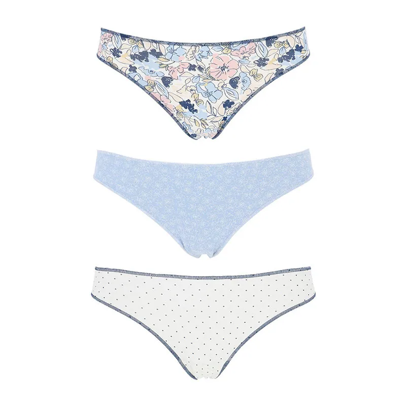 3 Culottes Mini Fleurs - Bleu/Blanc-0