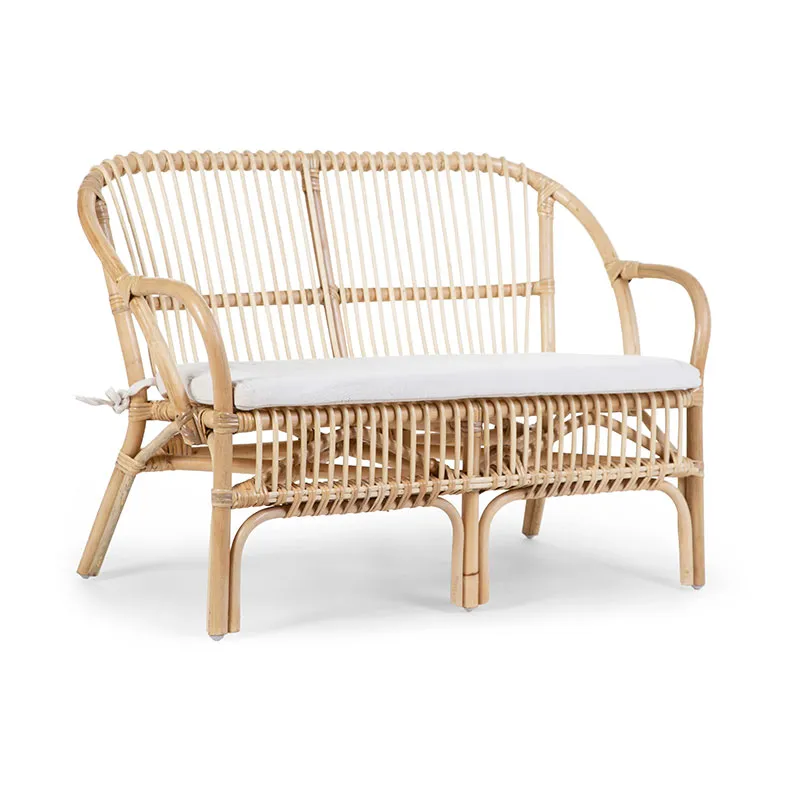Banc Rotin pour enfants avec coussin - Naturel/Blanc-1