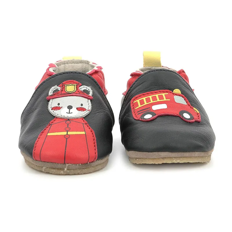 Chaussons cuir Semelle crêpe Pompier Nounours - Noir-0