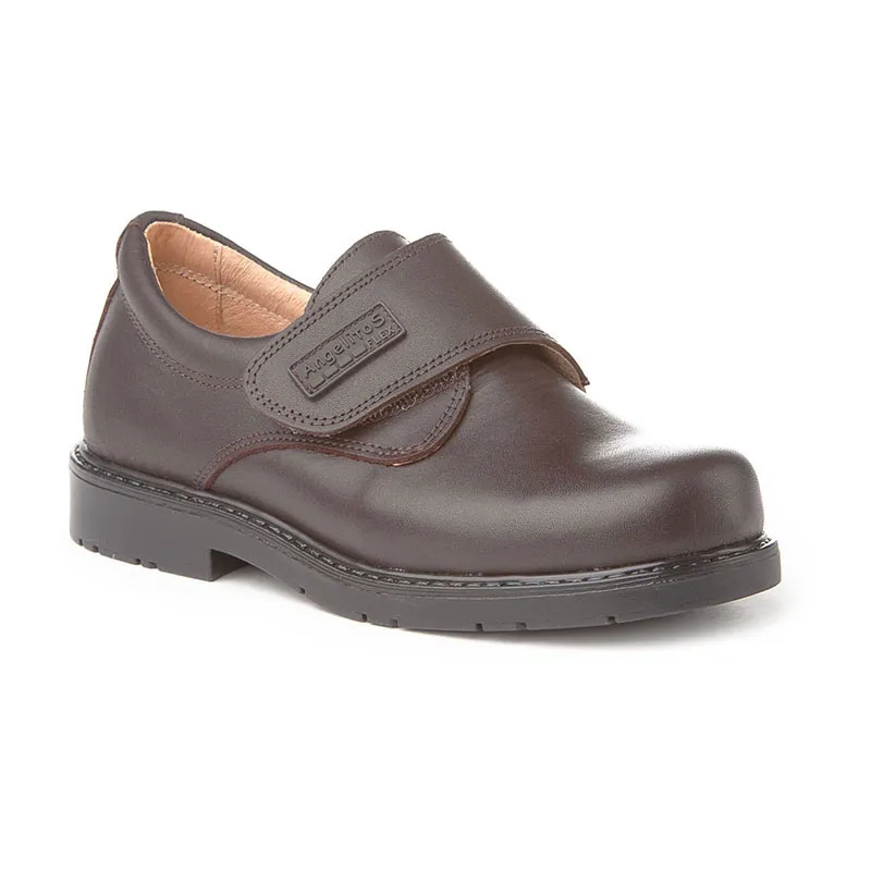 Chaussures écolier à scratch Cuir - Chocolat - ANGELITOS-1