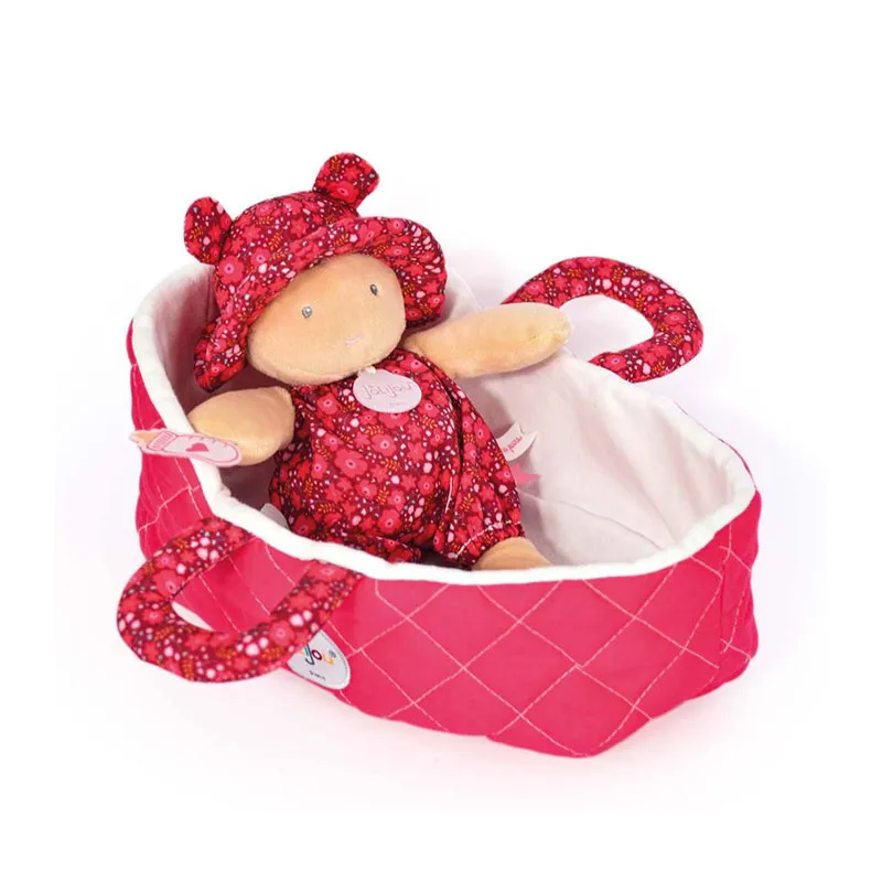 Poupon chiffon avec couffin Maëlle Framboise - 20cm-0