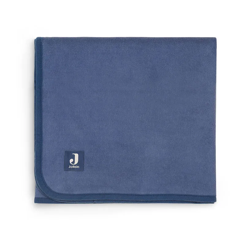 Couverture Berceau Coton Basic Bleu Jean - 75x100cm-0